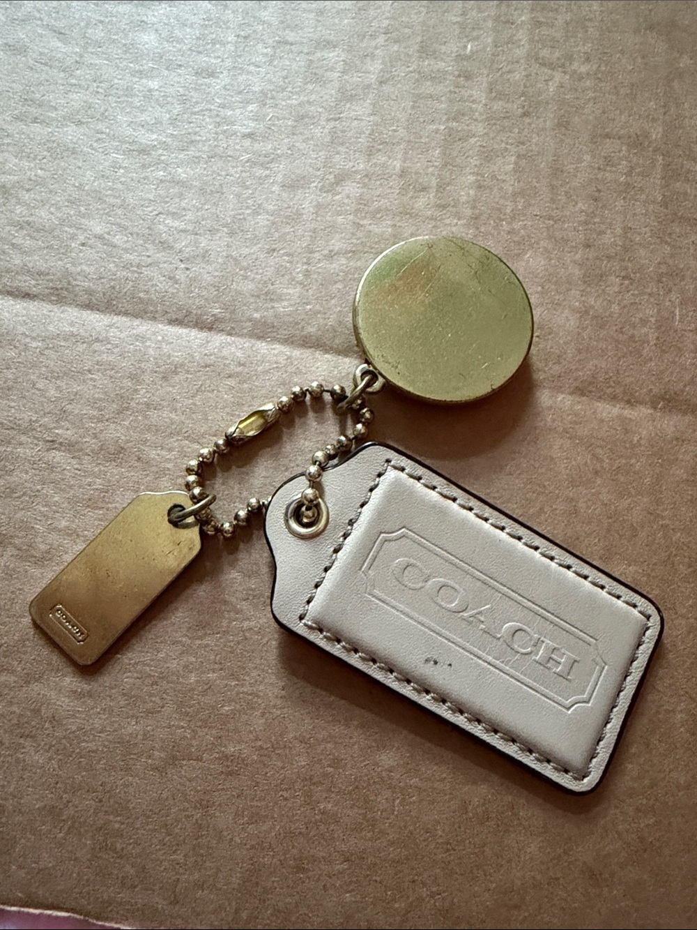 Coach Gold Tone Keychain Tag with White Leather Tag - Picture 2 of 8